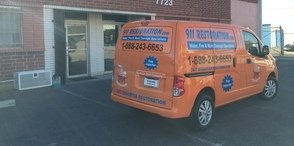 Water and Mold Damage Restoration Van Being Prepped